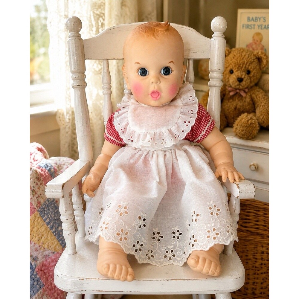 Vintage 1979 Gerber Baby Doll 17” Flirty Googly Eyes Soft Body Cute Nursery Toy